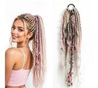 Elastic Dread Ponytail Boho Dreadlock Hair Extension with Bead, 22" Beachy Vibe Viking Braid, One Minute Easy Attachment for Festival & Daily(B)