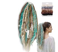 Elastic Dread Ponytail, Boho Dreadlock Hair Extension With Beads And Shell, Lightweight And Natural Easy 1-Minute Clip-In Ponytail Attachment(A1)