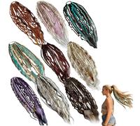 Elastic Dread Ponytail, Boho Dreadlock Hair Extension with Beads, Easy One-Minute Elastic Ponytail Attachment for Festival, Natural Hand-braided Ponytails for Daily (B)