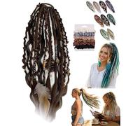 Elastic Dread Ponytail, Boho Dreadlock Hair Extension With Beads, Natural Hand-Braided Long Dreadlock Ponytail For Festivals And Travel(#01)