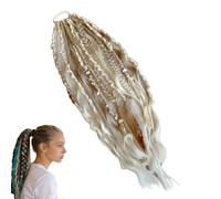 Elastic Dread Ponytail, Boho Dreadlock Hair Extension with Beads, Natural Hand-braided Ponytails for Daily, Easy One-Minute Elastic Ponytail Attachment for Festival (B)