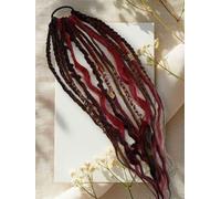 Elastic Dread Ponytail, Boho Dreadlock Hair Extension with Beads, One-Minute Install Boho Hair with Beads & Charms for Festival, Travel & Casual Styles, Soft Elastic Synthetic (Red & Black)