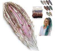 Elastic Dread Ponytail, Boho Dreadlock Hair Extension With Beads, One-Minute Install Boho Hair With Beads & Charms For Festival Travel & Casual(06)