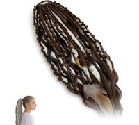 Elastic Dread Ponytail, Boho Dreadlock Hair Extension with Beads, Shell and Charm Details, Easy One-Minute Elastic Ponytail Attachment, Natural Hand-braided Ponytails for Festival, Daily, Travel (C)