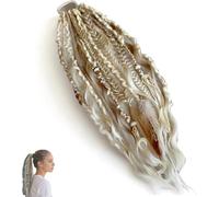 Elastic Dread Ponytail, Boho Dreadlock Hair Extension with Beads, Shell and Charm Details, Easy One-Minute Elastic Ponytail Attachment, Natural Hand-braided Ponytails for Festival, Daily, Travel (B)