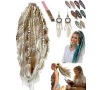 Elastic Dread Ponytail, Boho Dreadlock Hair Extension with Beads, Shell and Charm Details, Easy One-Minute Elastic Ponytail Attachment for Festival, Natural Hand-braided Ponytails for Daily (#09)