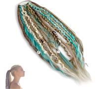 Elastic Dread Ponytail, Dreadlock Extensions Dreadlock Ponytail, Boho Dreadlock Hair Extension with Beads, Shell and Charm Details, Easy Clip In Ponytails Attachment for Festival, Travel, Casual (A)