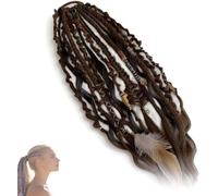 Elastic Dread Ponytail, Dreadlock Extensions Dreadlock Ponytail, Boho Dreadlock Hair Extension with Beads, Shell and Charm Details, Easy Clip In Ponytails Attachment for Festival, Travel, Casual (C)