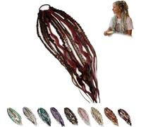 Elastic Dread Ponytail, Elastic Boho Dreadlock Hair Extension with Beads, Shell and Charm Details, Easy One-Minute Ponytail Attachment for Festival, Travel & Casual Styles (H)