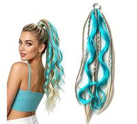 Elastic Dread Ponytail Extension,23“ Boho Dreadlock Ponytail Extension for Women, Natural Hand-braided Braided Drawstring Hairpiece for Festival, Travel, Casual(F)