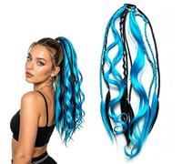 Elastic Dread Ponytail Extension,23“ Boho Dreadlock Ponytail Extension for Women, Natural Hand-braided Braided Drawstring Hairpiece for Festival, Travel, Casual(E)