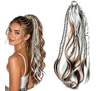 Elastic Dread Ponytail Extension,23“ Boho Dreadlock Ponytail Extension for Women, Natural Hand-braided Braided Drawstring Hairpiece for Festival, Travel, Casual(C)