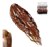 Elastic Dread Ponytail, Natural Hand-Braided Long Dreadlock Ponytail With Shell And Charm Details For Holiday Or Daily Dressing Up(Red)