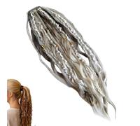 Elastic Dread Ponytail, Natural Hand-Braided Long Dreadlock Ponytail With Shell And Charm Details For Holiday Or Daily Dressing Up(White)