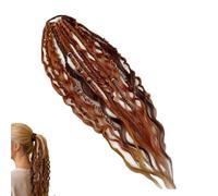 Elastic Dread Ponytail, Natural Hand-Braided Long Dreadlock Ponytail With Shell And Charm Details For Holiday Or Daily Dressing Up(Red)