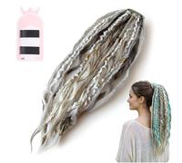 Elastic Dread Ponytail, Wrap Around Boho Dreadlock Hair Extension, Easy Instant One-Minute Elastic Ponytail, Lightweight Natural Synthetic Hairpiece with Beads, Shell and Charm Details (#09)