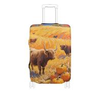 Elastic durables luggage cover Scratch-Resistant Fit suitcase elastic cover travel accessories Fit 18-32 Inch Luggage, Hello Fall Autumn cow Pumpkin Wheat field, M 22-24 in