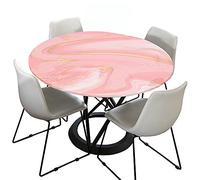 Elastic Edged Round Tablecloth for Circular Table, Morbuy 3D Marble Waterproof Table Cloths Stain Resistant Dust-Proof Wipeable Stretch Table Cover for Home Party Dinning (Pink,Diameter 90cm)