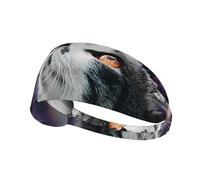 Elastic Exercise Headband Fashionable Sweat Absorption Breathable and Exquisite Cat Looking at Lavender Print Design