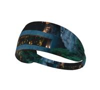 Elastic Exercise Headband Fashionable Sweat Absorption Breathable and Exquisite Mountain Village Print Design