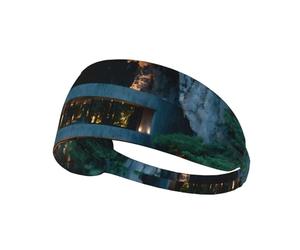 Elastic Exercise Headband Fashionable Sweat Absorption Breathable and Exquisite Mountain Village Print Design