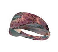 Elastic Exercise Headband Fashionable Sweat Absorption Breathable and Exquisite Riverside Cherry Blossoms Print Design