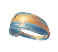 Elastic Exercise Headband Fashionable Sweat Absorption Breathable and Exquisite seagulls by the sea Print Design