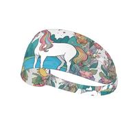 Elastic Exercise Headband Fashionable Sweat Absorption Breathable and Exquisite Unicorns by the river Print Design