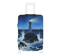 Elastic extra large luggage cover Scratch-Resistant Fit Baggage cover luggage protector Fit 18-32 Inch Luggage, dark blue sea wave lighthouse, M 22-24 in