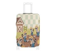 Elastic fabric luggage cover Scratch-Resistant Fit Baggage cover luggage protector Fit 18-32 Inch Luggage, cartoon farmer raccoon brown, M 22-24 in