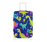 Elastic fabric luggage cover Scratchproof suitcase covers luggage protector Fit 18-32 Inch Luggage, Roaring dino spot dark blue green, L 26-28 in