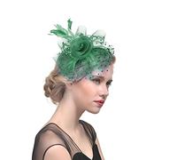 Elastic Fascinator Headband Stylish Ladies Carnival Feather Mesh Flower Headdress Hat For Women Tea Party Headband Wedding Flower Cocktail Mesh Feathers Hair Clip for Women (Green, One Size)