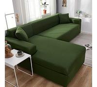Elastic Green Corner Sofa Covers for Living Room - Stretch Slipcovers for L-Shaped Couch 2pcs Set Fits 90-140cm Seats Durable & Easy to Clean