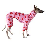 Elastic Greyhound Pajamas,Whippet Cozy Warm Four-Legged Jumpsuit for Autumn Winter Spring,Thin Dog Christmas Halloween Valentine Onesie Coat for Indoor Outdoor_S(Red Heart)