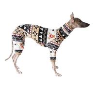 Elastic Greyhound Pajamas,Whippet Cozy Warm Four-Legged Jumpsuit for Autumn Winter Spring,Thin Dog Christmas Halloween Valentine Onesie Coat for Indoor Outdoor_S(Brown Christmas)