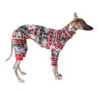 Elastic Greyhound Pajamas,Whippet Cozy Warm Four-Legged Jumpsuit for Autumn Winter Spring,Thin Dog Christmas Halloween Valentine Onesie Coat for Indoor Outdoor_L(Red Christmas)