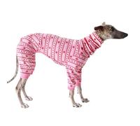 Elastic Greyhound Pajamas,Whippet Cozy Warm Four-Legged Jumpsuit for Autumn Winter Spring,Thin Dog Christmas Halloween Valentine Onesie Coat for Indoor Outdoor_L(Pink Snowflake)