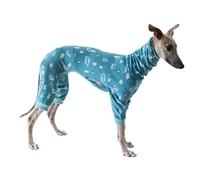Elastic Greyhound Pajamas,Whippet Cozy Warm Four-Legged Jumpsuit for Autumn Winter Spring,Thin Dog Christmas Halloween Valentine Onesie Coat for Indoor Outdoor_M(Blue Forest)
