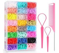 Elastic Hair Bands 24 Colors, BEBEEPOO 2000 pcs Mini Hair Rubber Bands with Organizer Box, Soft Small Girl Hair Ties, Colorful Baby Rubber Bands Set with Hair Tail Tools, Rat Tail Comb