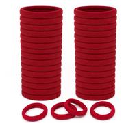 Elastic Hair Bands, 50 Pcs Seamless Thick Hair Ties, High Elasticity No Damage Hair Bobbles for Thick/Thin Curly Hair, Ponytail Holders for Women and Girls, Red