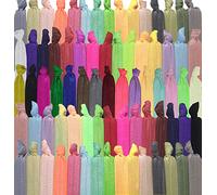 Elastic Hair Ties, No Crease Ouchless Ribbon Ponytail Holders, Bows Rubber Yoga Twist Hair Bands Accessories, Hand Knotted Fold Over Solid Colors (100 pack)