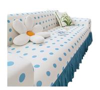 Elastic Ice Silk Couch Covers with Ruffle Skirt Summer Polka Dot Print Sofa Slipcovers Washable Furniture Covers blue Single(36-55in)(90-140cm)