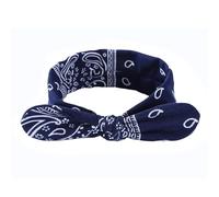 Elastic Knot Paisley Rabbit Ears Headband, Cute Steel Wire Hair Accessory for Women(Dark blue)