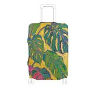 Elastic large covers for luggage Dustproof carry on suitcase cover Baggage Protector Fit 18-32 Inch Luggage, Tropical Monstera deliciosa leaves oil painting, L 26-28 in