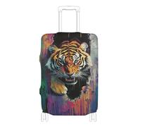 Elastic large luggage cover protector Anti Scratch cover for suitcase luggage protectors Fit 18-32 Inch Luggage, animal Tigers breaking through the wall, XL 29-32 in