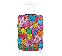 Elastic large luggage cover protector Scratch-Resistant Fit suitcase covers luggage protectors Fit 18-32 Inch Luggage, colorful doodle art hearts, L 26-28 in
