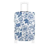 Elastic large luggage cover protector Scratchproof carry on suitcase cover luggage protectors Fit 18-32 Inch Luggage, Vintage Blue Rose William Morris white, M 22-24 in