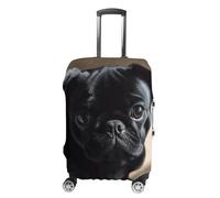Elastic Luggage Cover Generic,Washable Black Pug Dog Puppy Printed Suitcase Protector for 19'' - 32'' Case (Cute & Personalized), Black Pug Dog Puppy, L