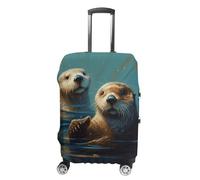 Elastic Luggage Cover Generic,Washable Sea Otters Painting Printed Suitcase Protector for 19'' - 32'' Case (Cute & Personalized), Sea Otters Painting, XL