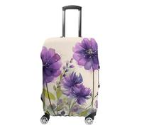 Elastic Luggage Cover Generic,Washable Watercolor Style Purple Flowers Printed Suitcase Protector for 19'' - 32'' Case (Cute & Personalized), Watercolor Style Purple Flowers, XL